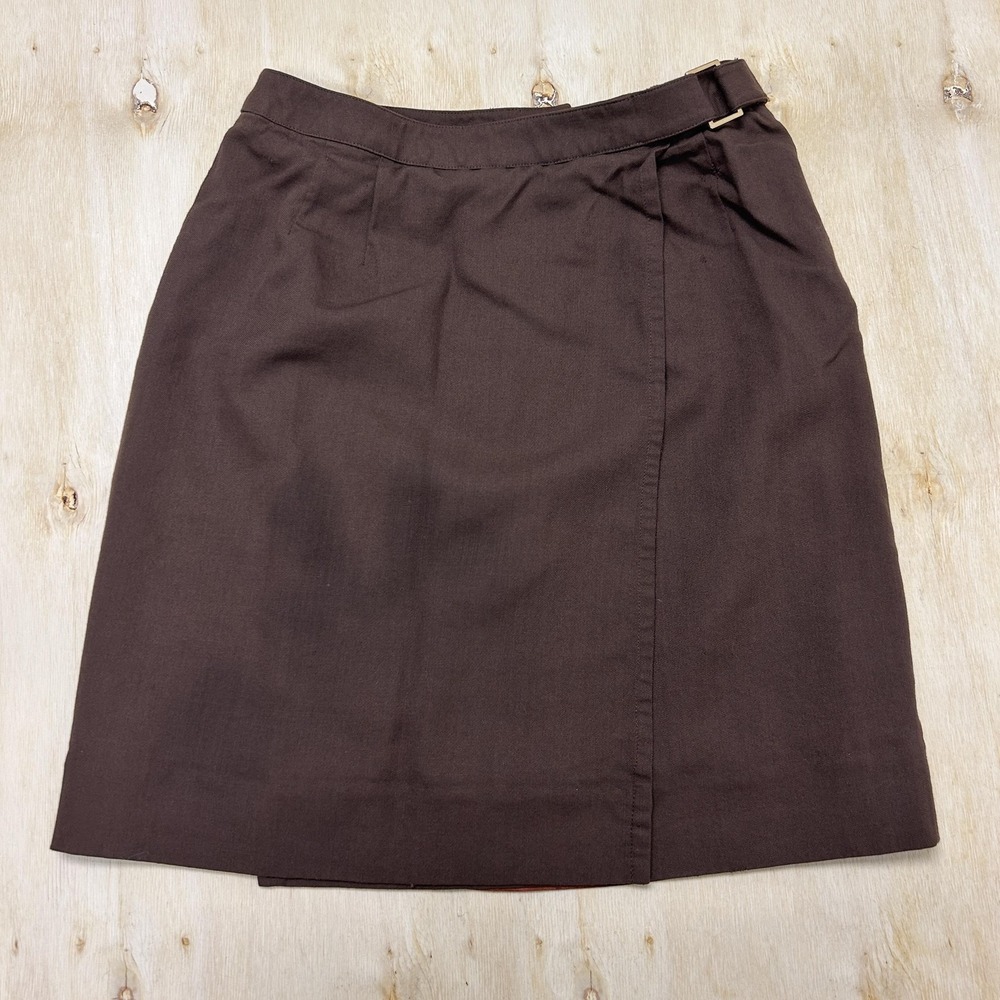 Vintage Carlisle Skirt Womens 4 Brown Solid Wool Pencil Buckle Office Career